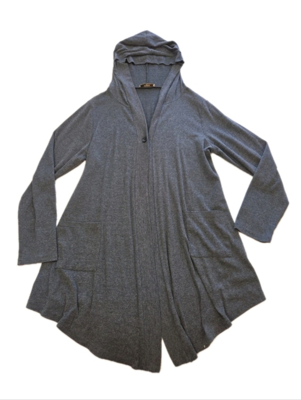 Miusey Size 2XL Grey Hooded Cardigan One Button Long Sleeve Pockets